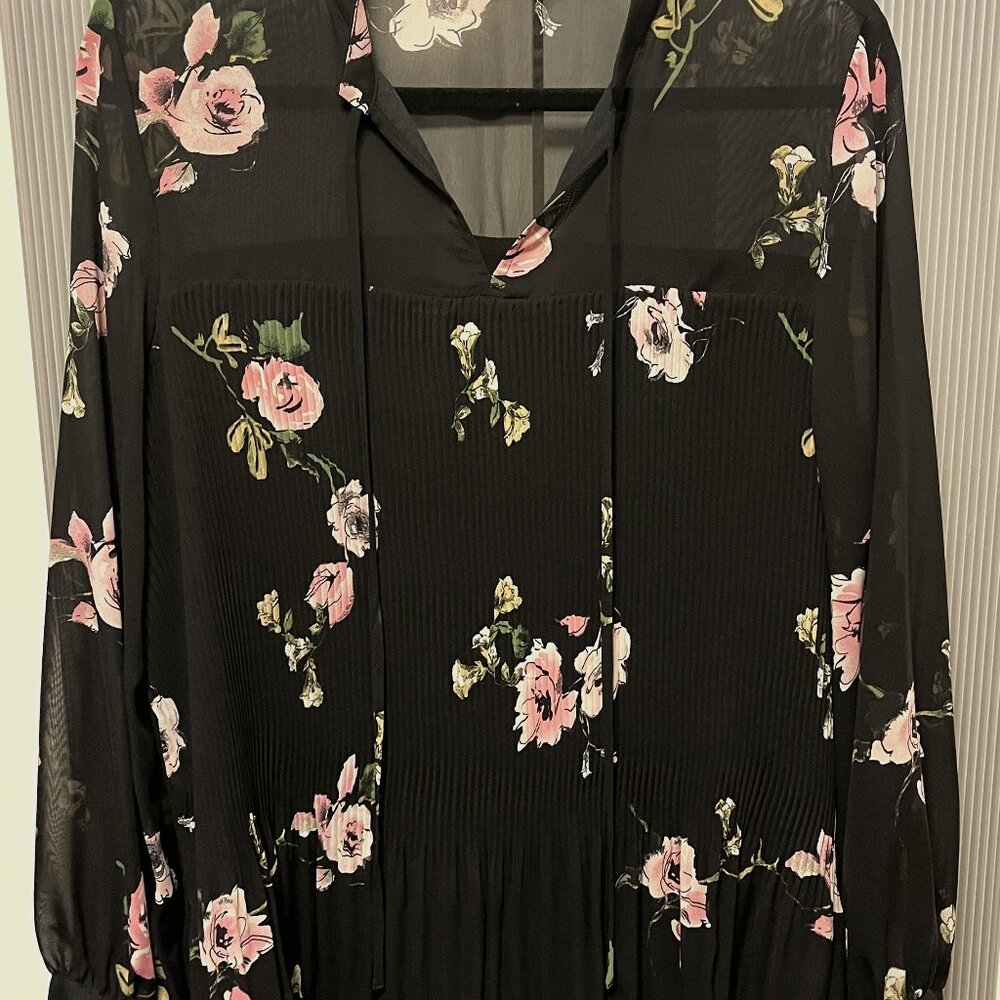 Pleione Black Floral Chiffon Boho long sleeve top size XL